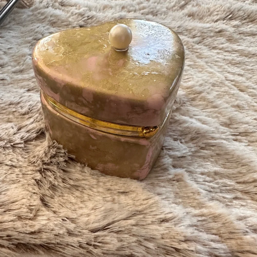 Handcrafted hand painted artisan ceramic pink gold jewelry trinket box